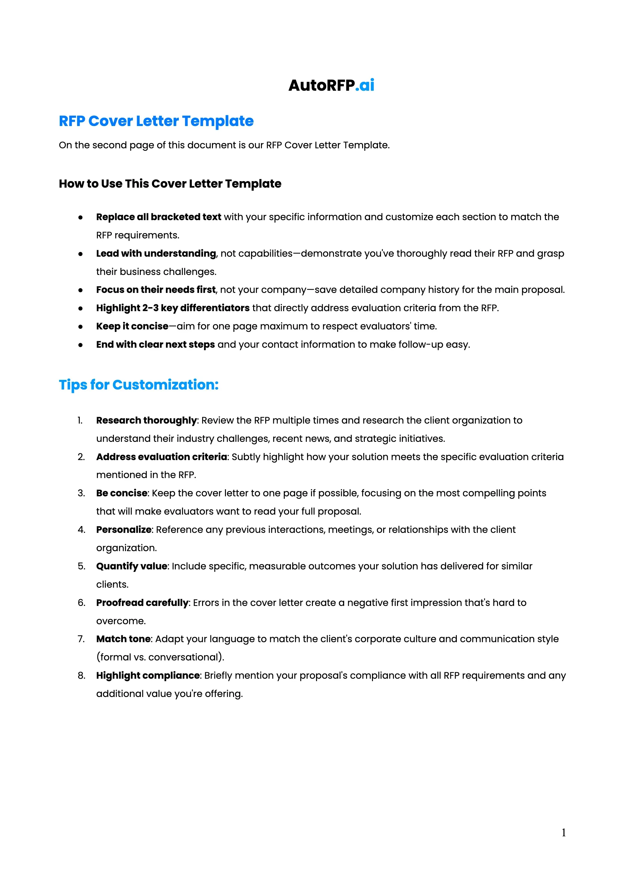 Ultimate RFP Cover Letter Template, page 1