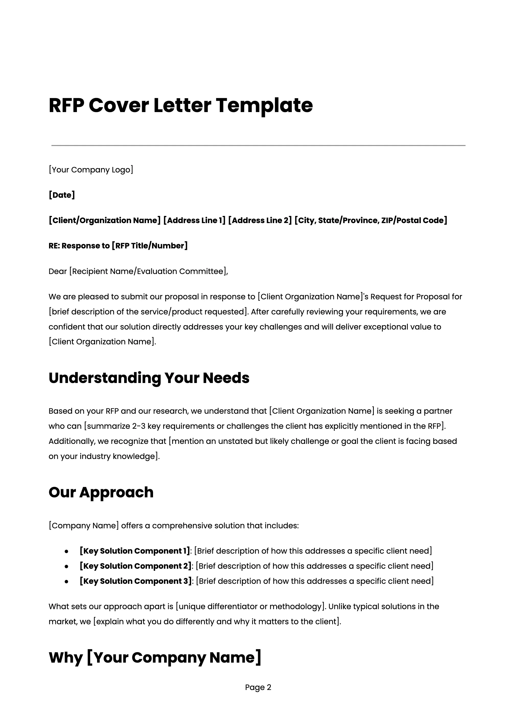 Ultimate RFP Cover Letter Template, page 2