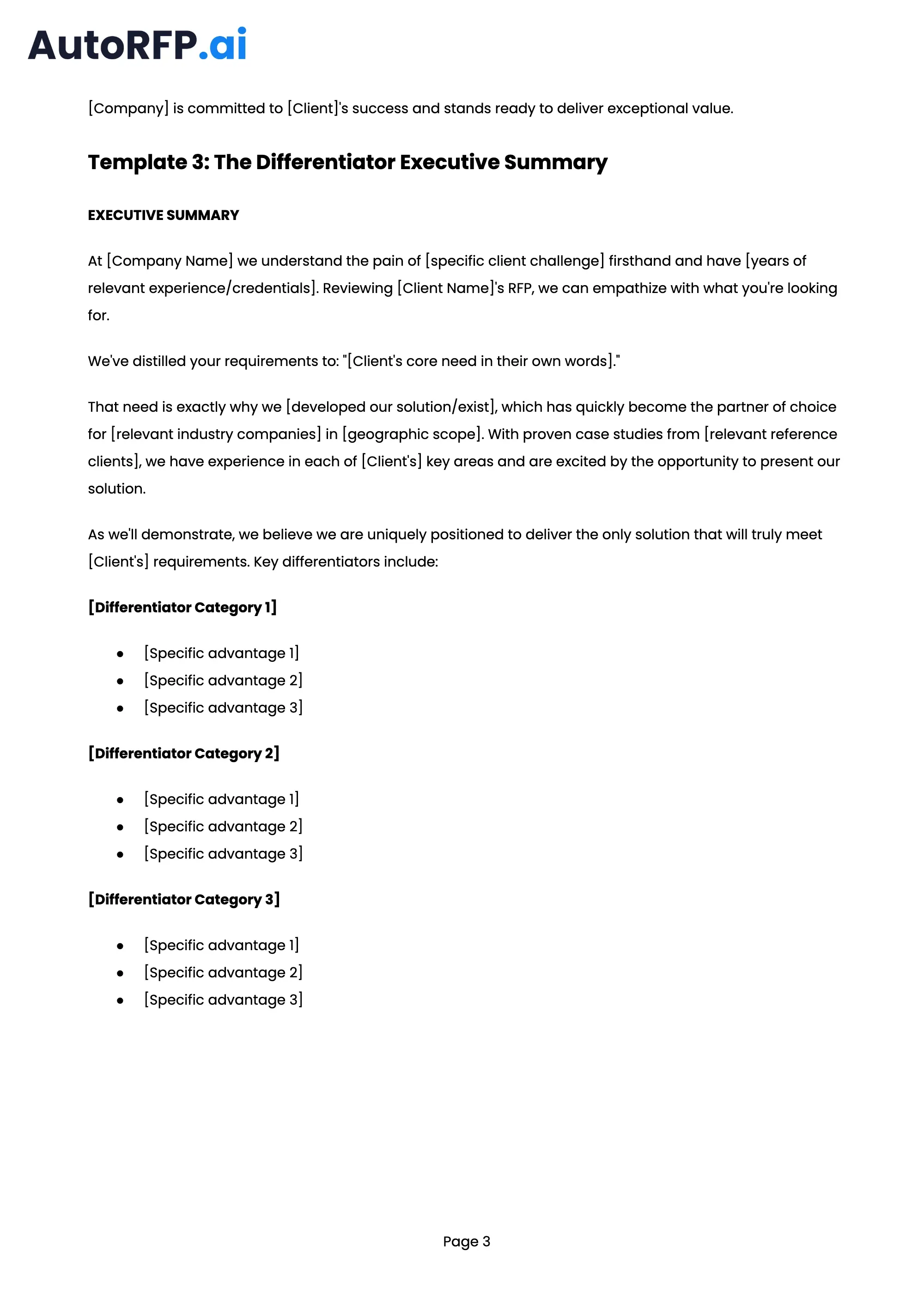 RFP Executive Summary Examples: Templates for Winning Proposals, page 3