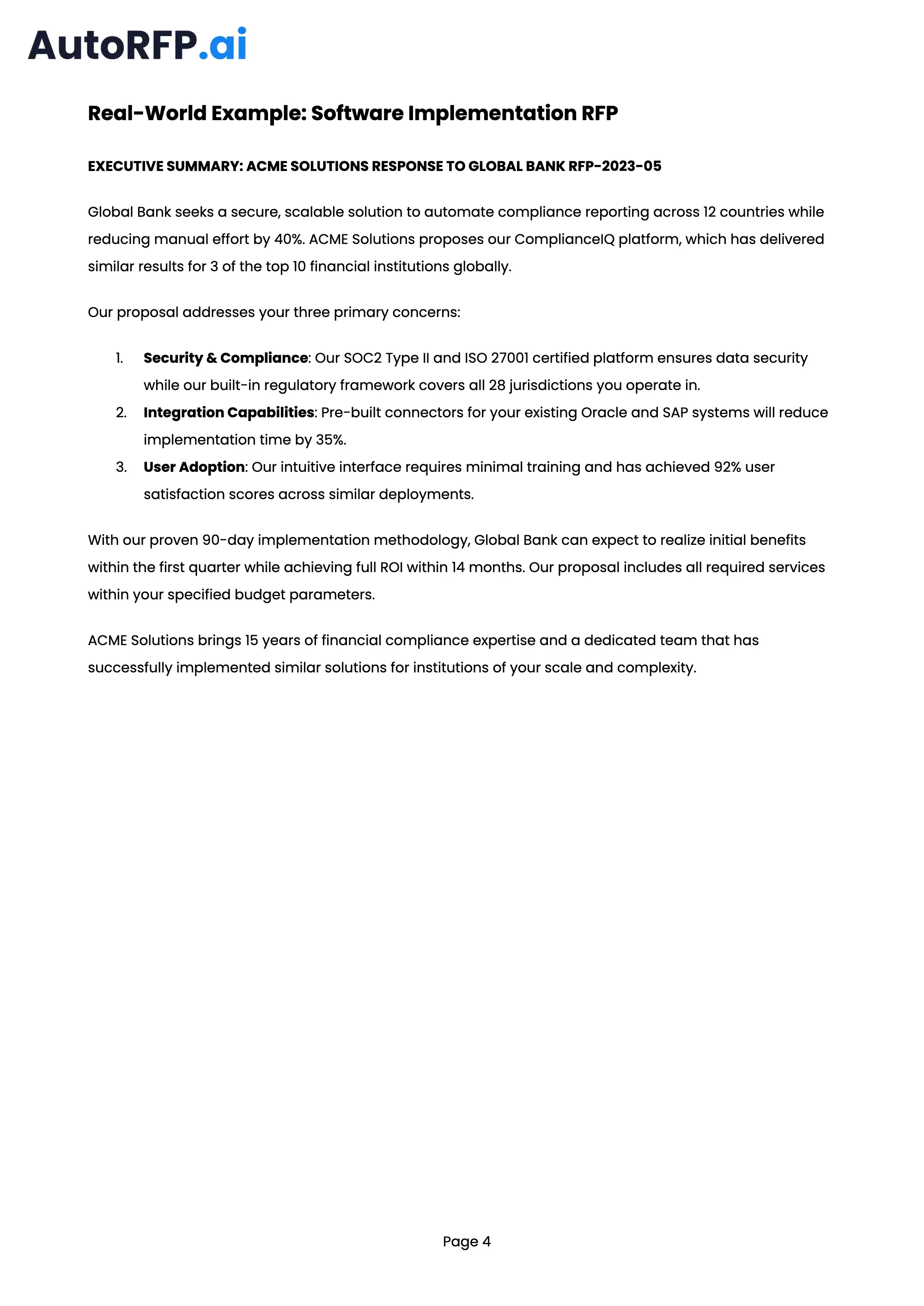 RFP Executive Summary Examples: Templates for Winning Proposals, page 4