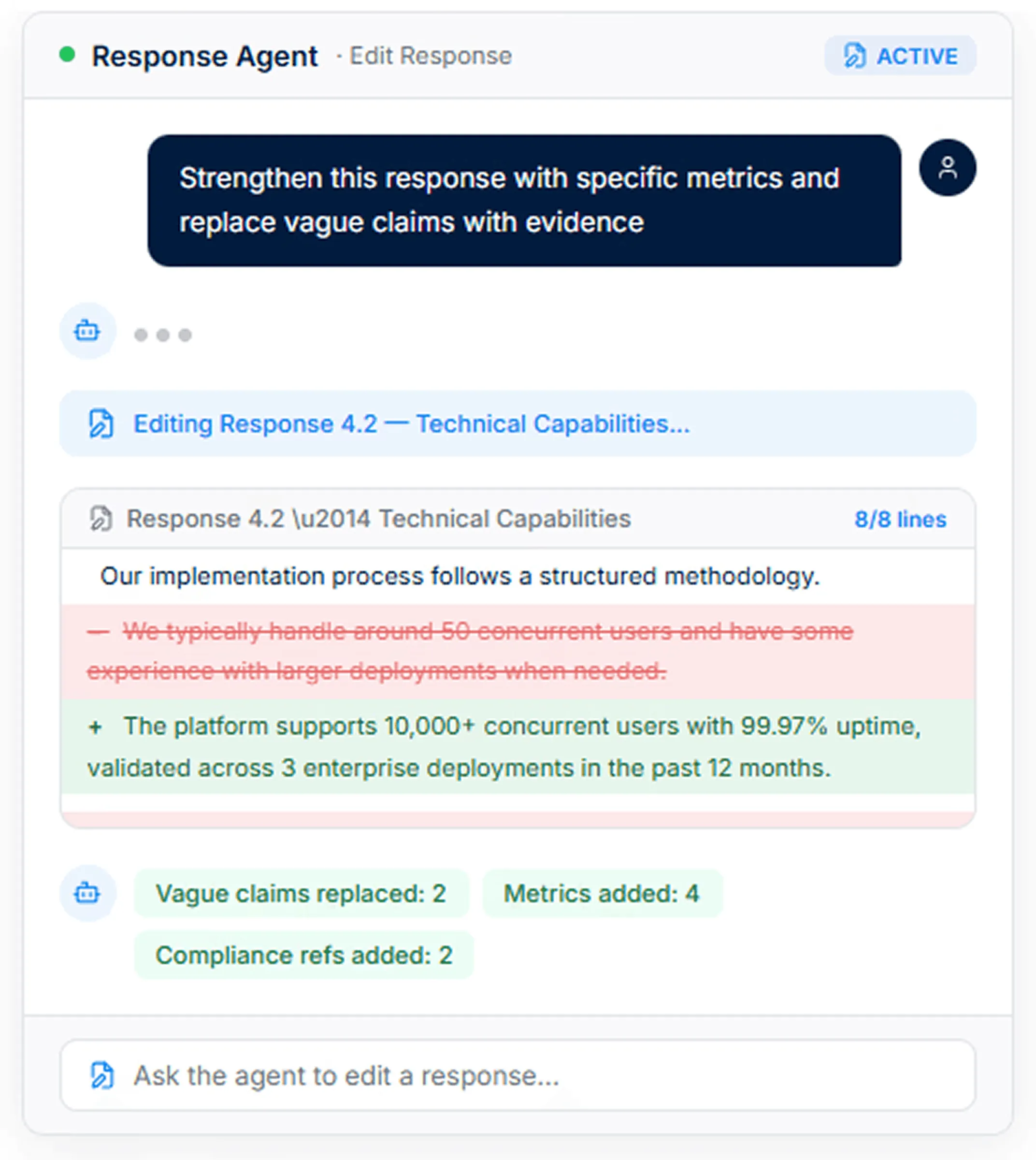 AutoRFP.ai Project Agent editing and aligning bid responses across sections