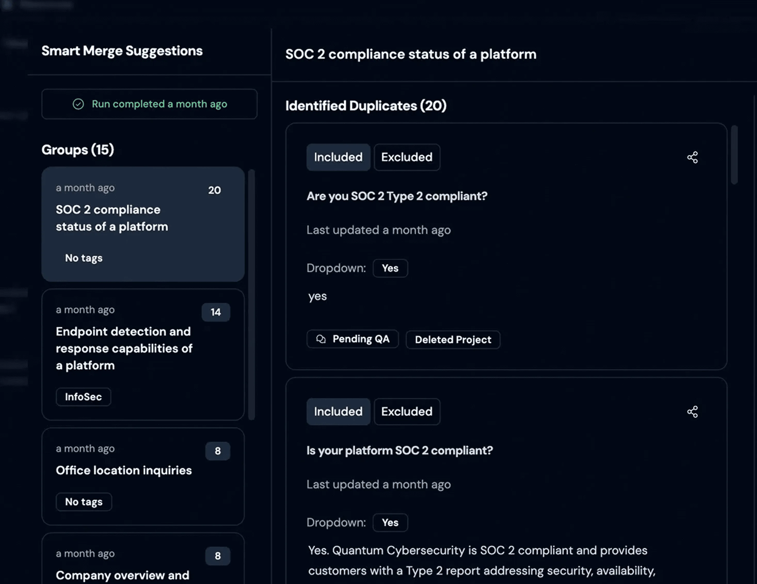 Arphie Smart Merge screen grouping duplicate security and company-information
answers