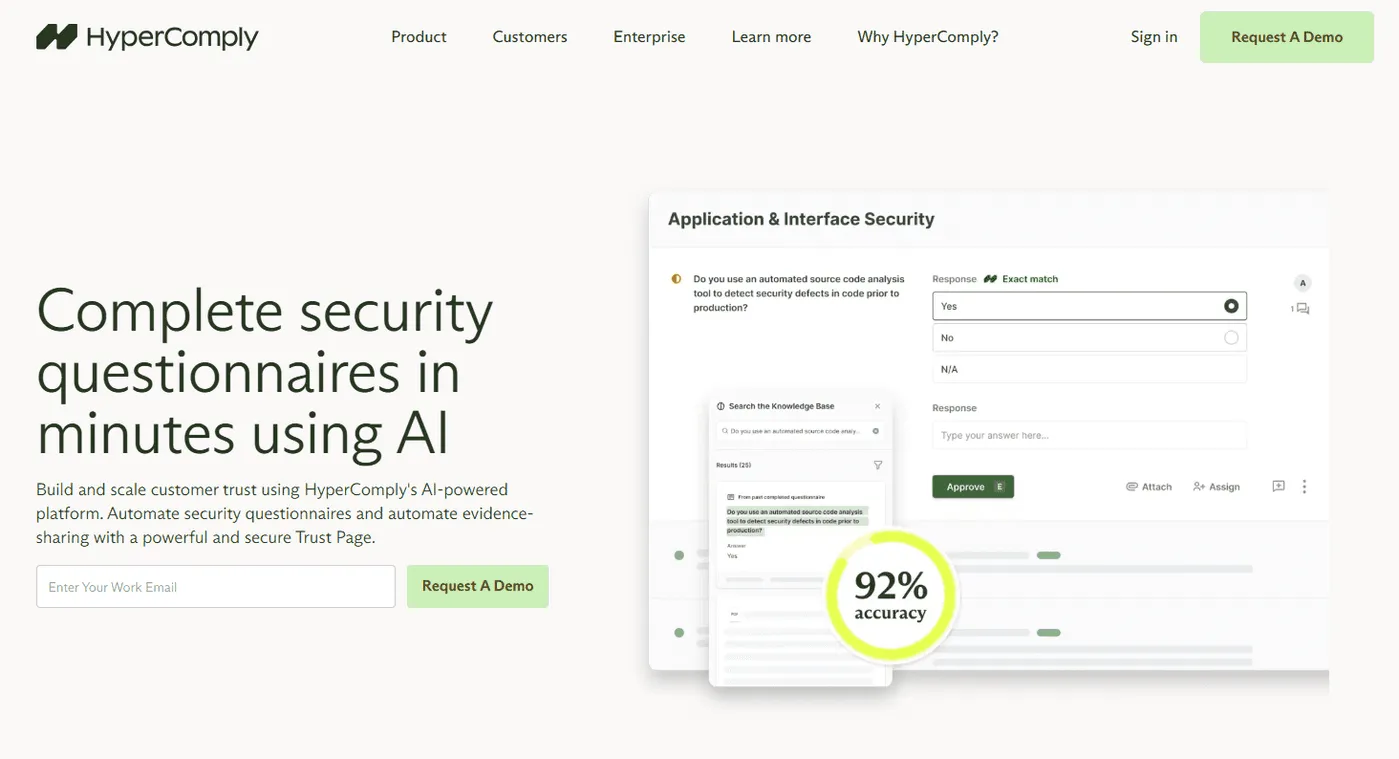 HyperComply: Best For Fast Security Questionnaire Turnaround