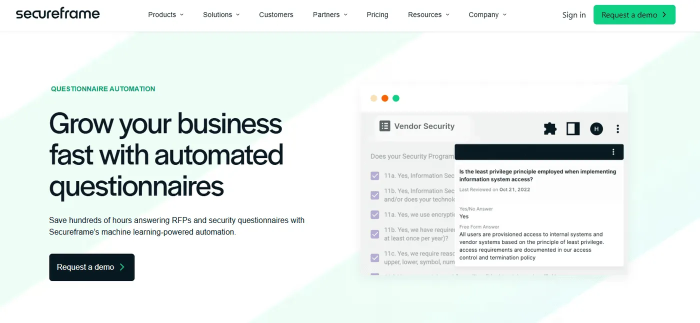 Secureframe Questionnaire Automation: Best For Compliance-Centric Security Answers