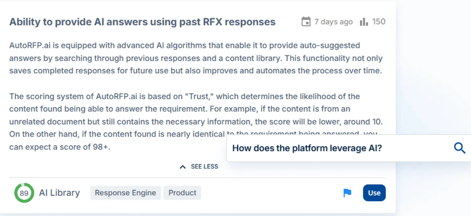 AutoRFP.ai AI Response Engine matching buyer terminology to past responses