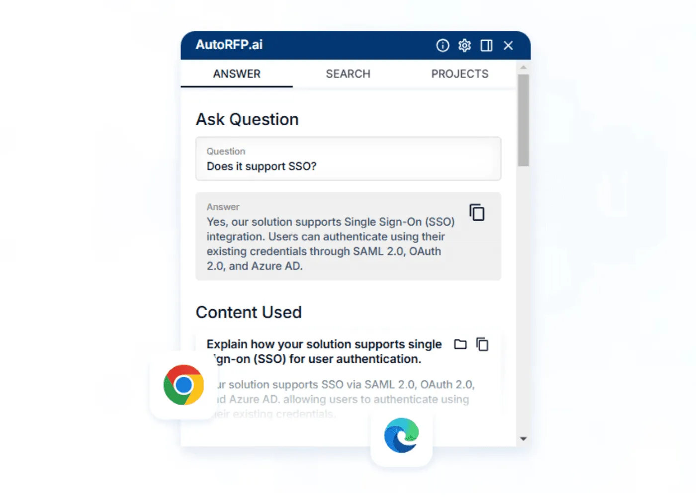 AutoRFP.ai browser extension completing an RFQ inside a web procurement portal