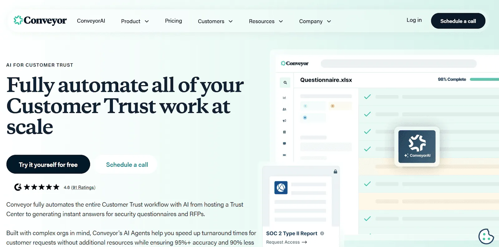 Conveyor security questionnaire automation interface