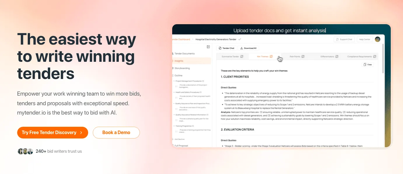 MyTender.io AI bid writing platform interface