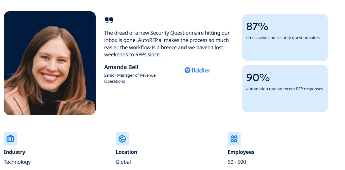 Customer Example Fiddler AI Cut Security Questionnaire Work With AutoRFP.ai