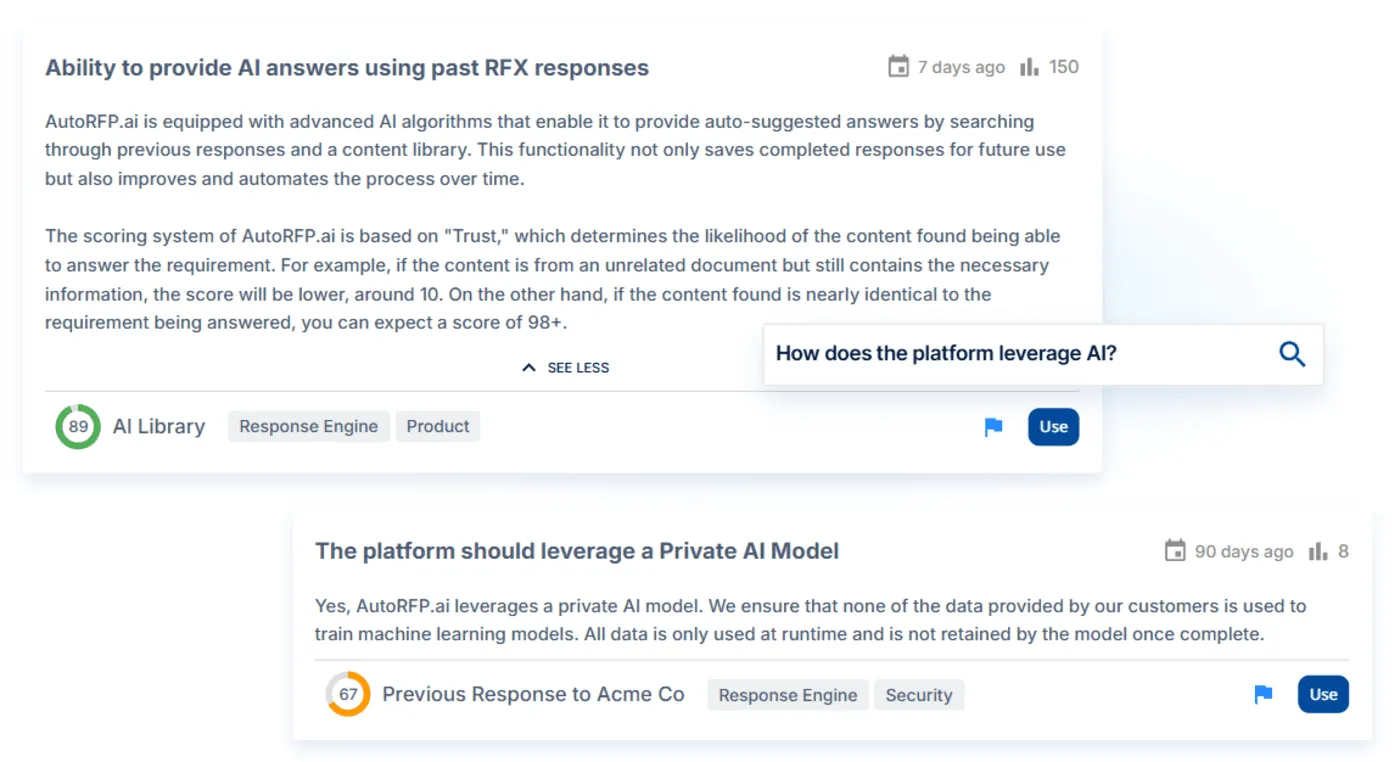 Ability to provide AI answers using RFX responses