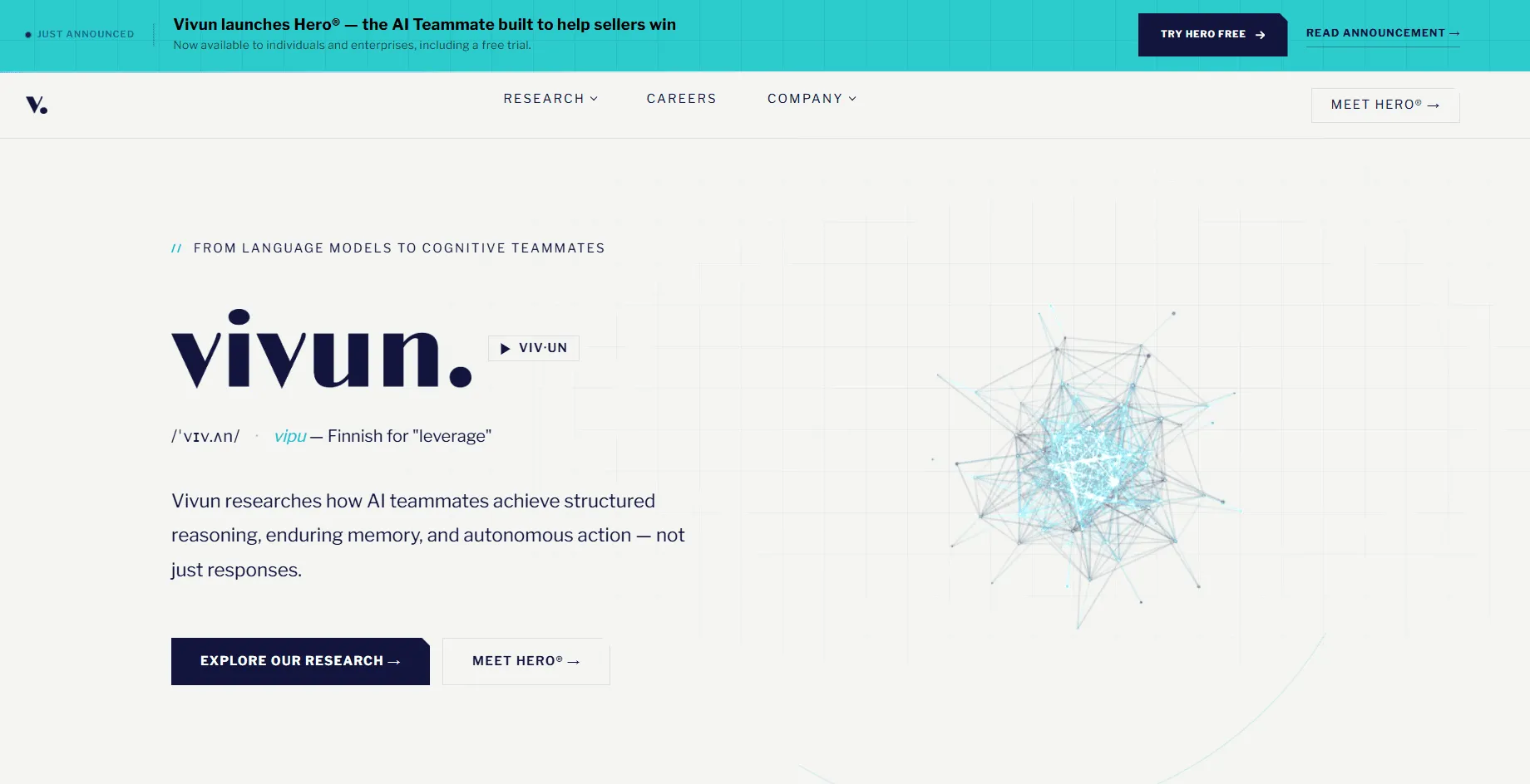Hero by Vivun Homepage featuring a platform for live deal support and intelligence.