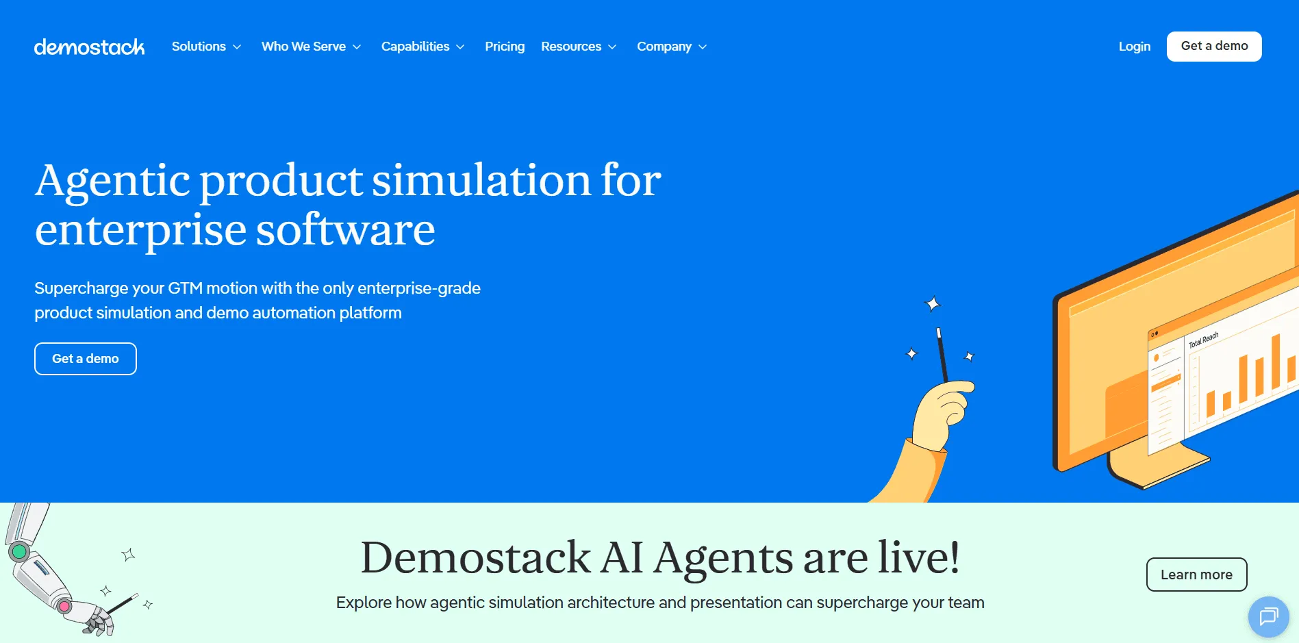 Demostack Homepage showcasing a platform for enterprise-grade product simulations.