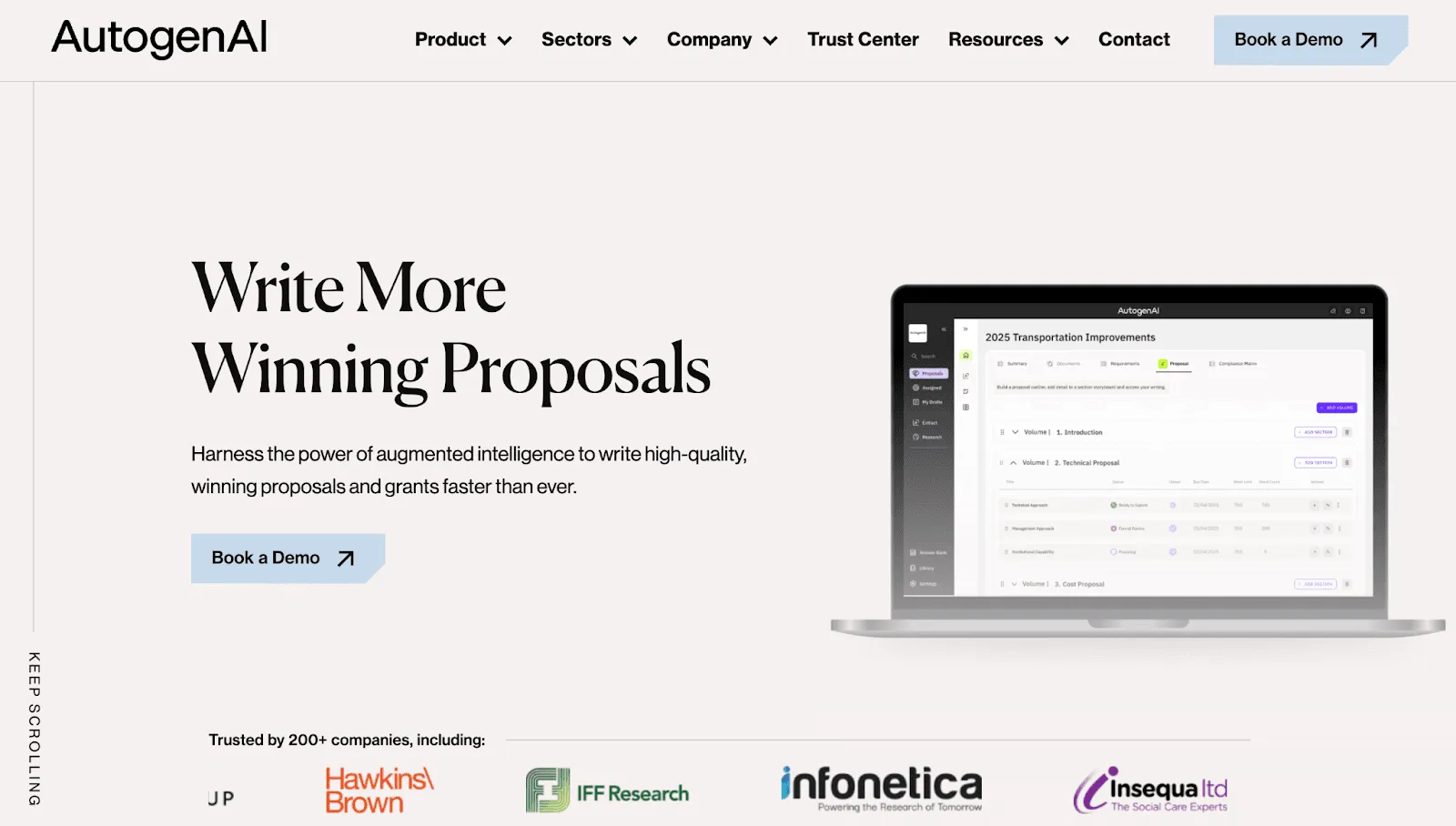 AutogenAI RFP response platform interface