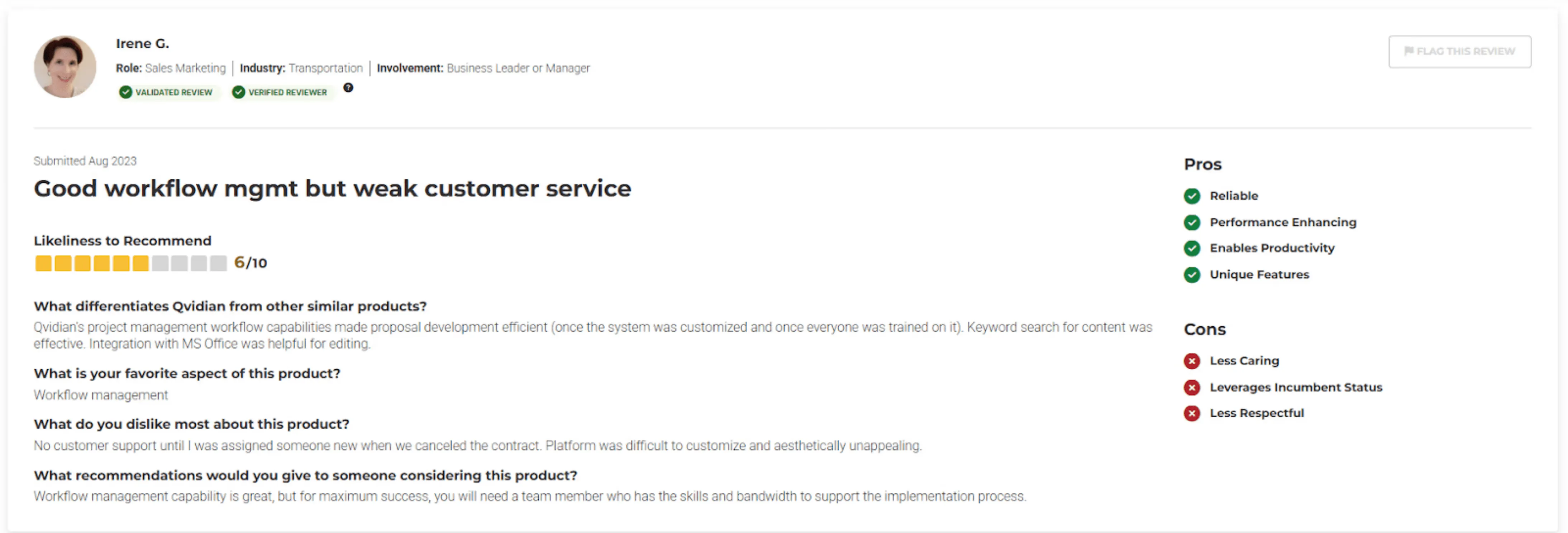Qvidian user complaint about the platform