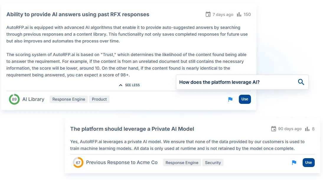 Ability to provide AI answers using past RFX response