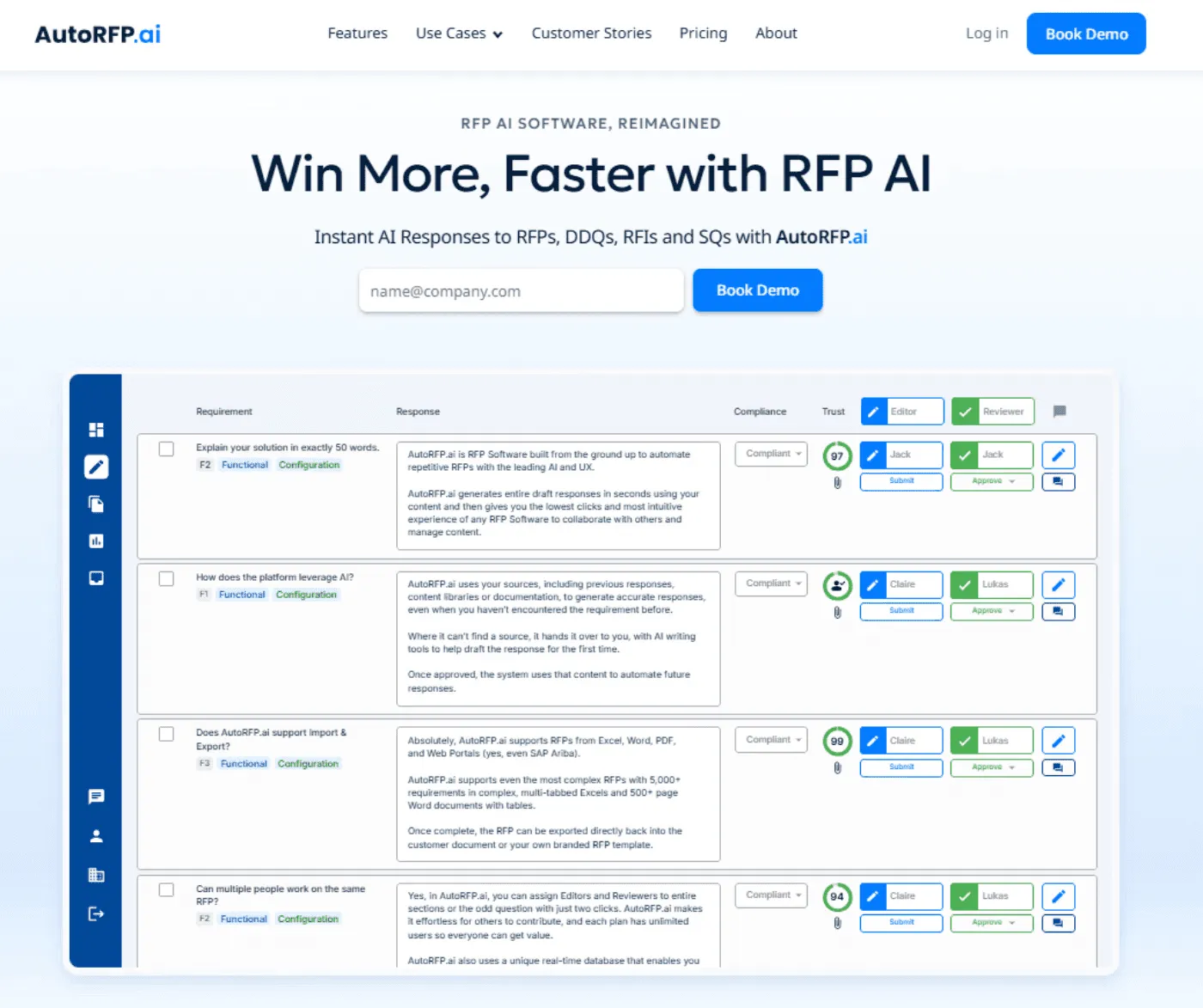 AutoRFP.ai generating an RFI response from approved content