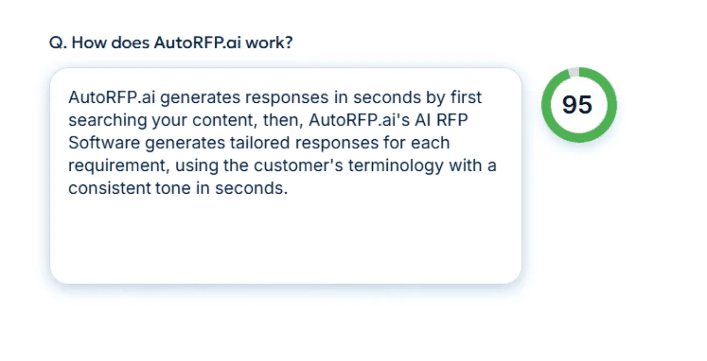 AutoRFP.ai trust scores rating the relevance of each AI-generated RFI answer