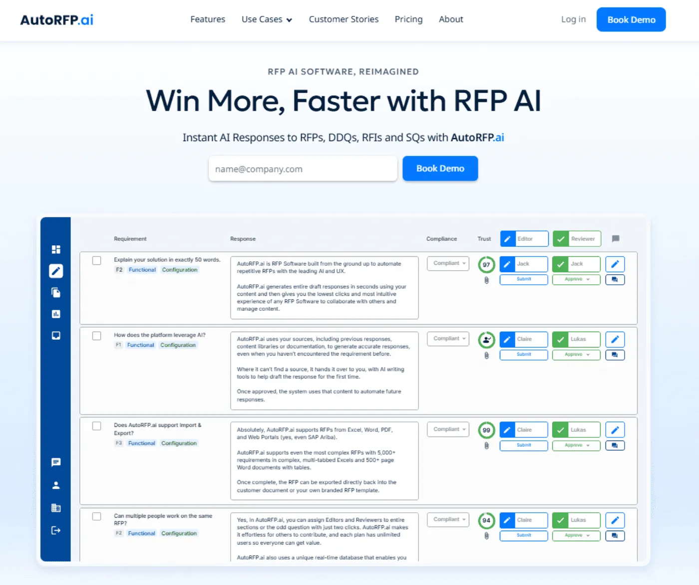 AutoRFP.ai dashboard showing AI-generated RFI responses