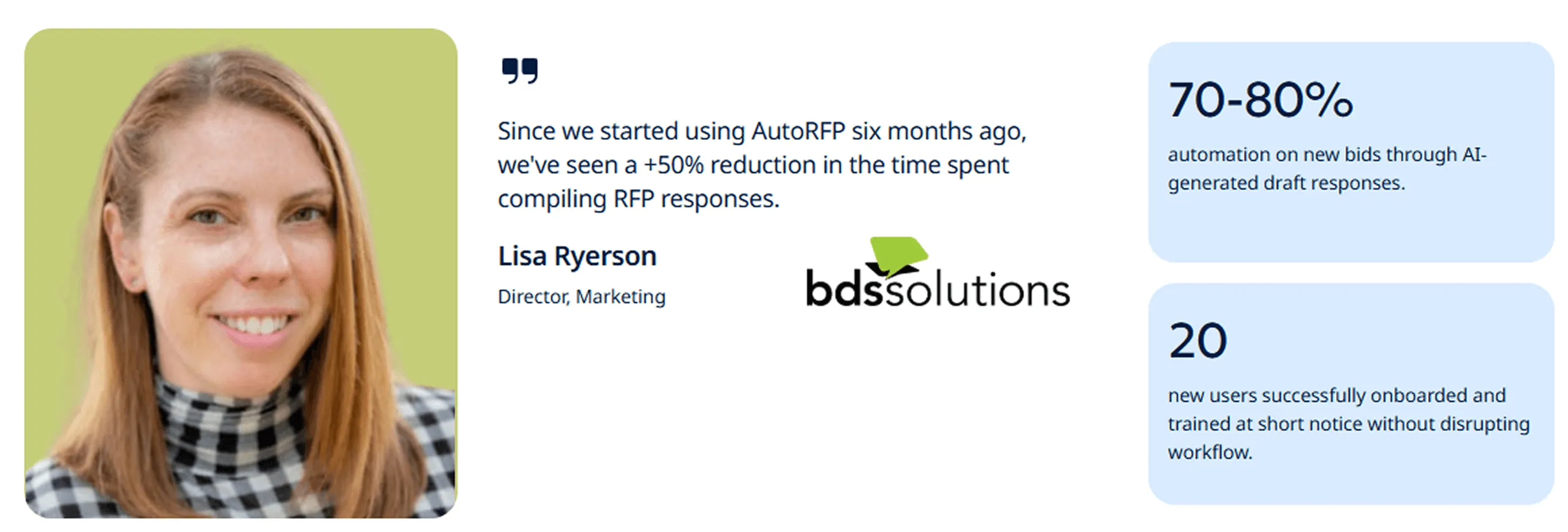Customer quote from Lisa Ryerson on cutting RFP time with AutoRFP.ai.