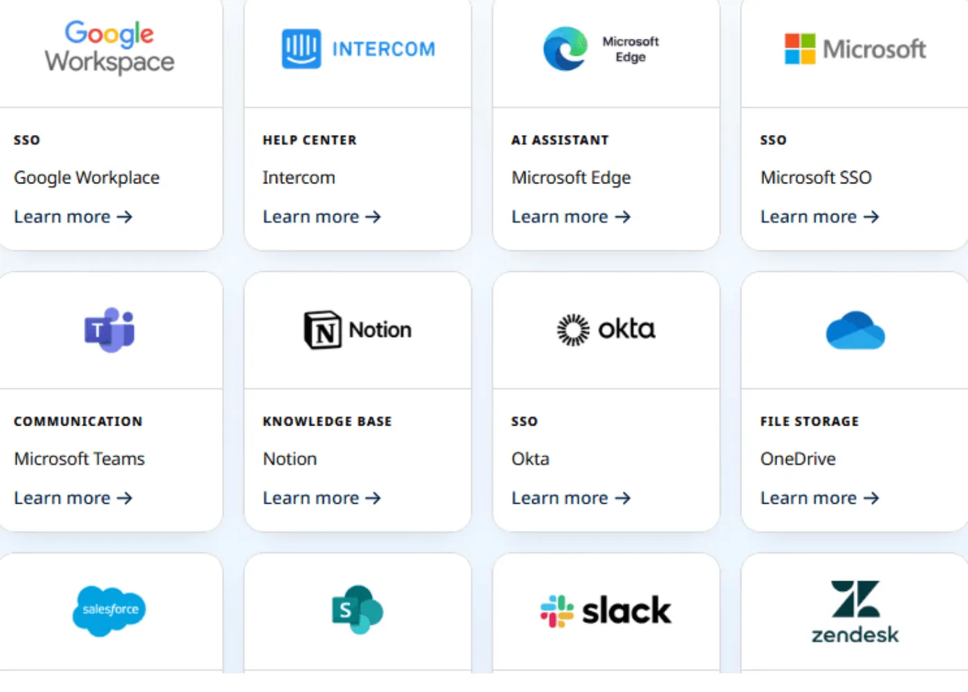 AutoRFP.ai integrations with Salesforce, Google Drive, SharePoint, Notion, and Intercom