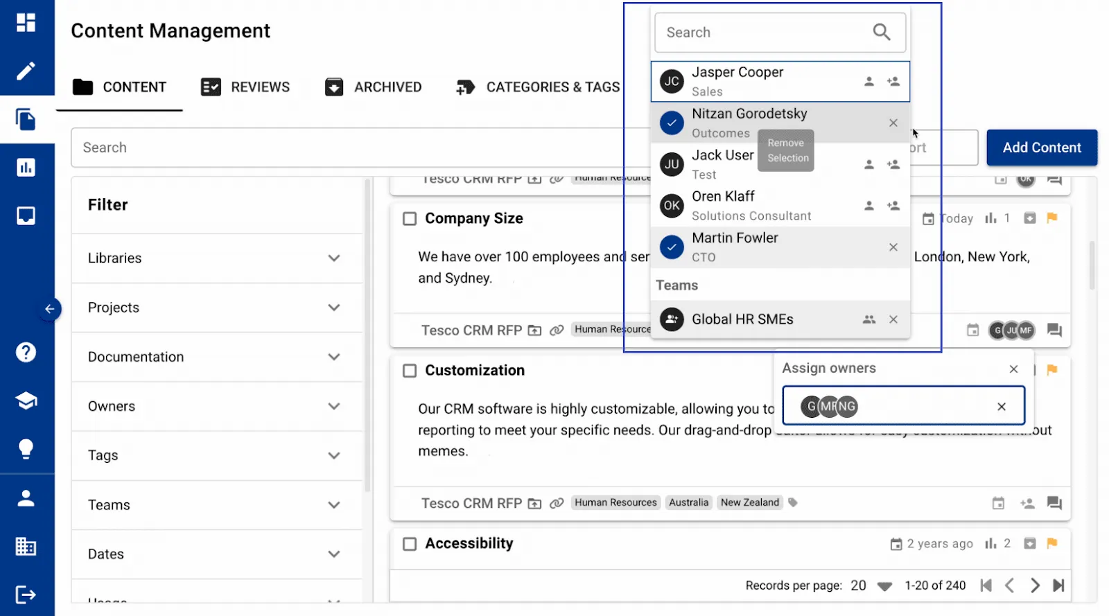 Assign Clear Content Owners