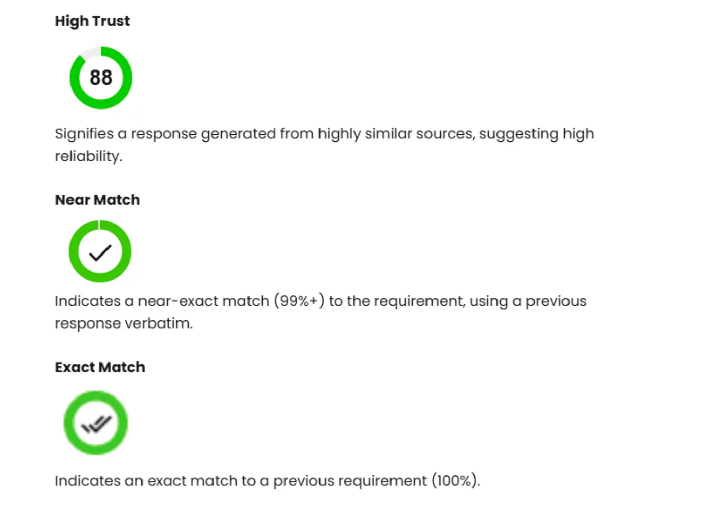 AutoRFP.ai trust score showing where the AI found supporting content for a generated response