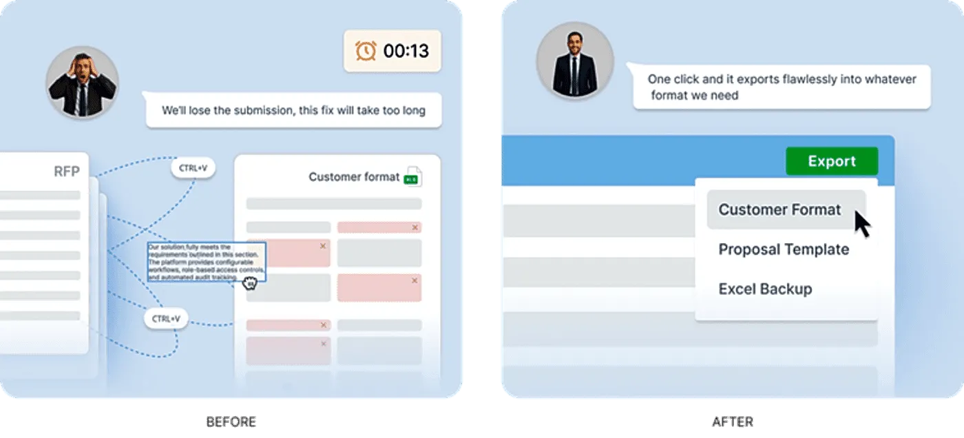 AutoRFP.ai helps teams export responses directly into the prospect’s original format