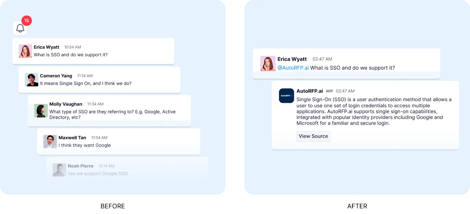 AutoRFP.ai AI chatbot answering questions from company content