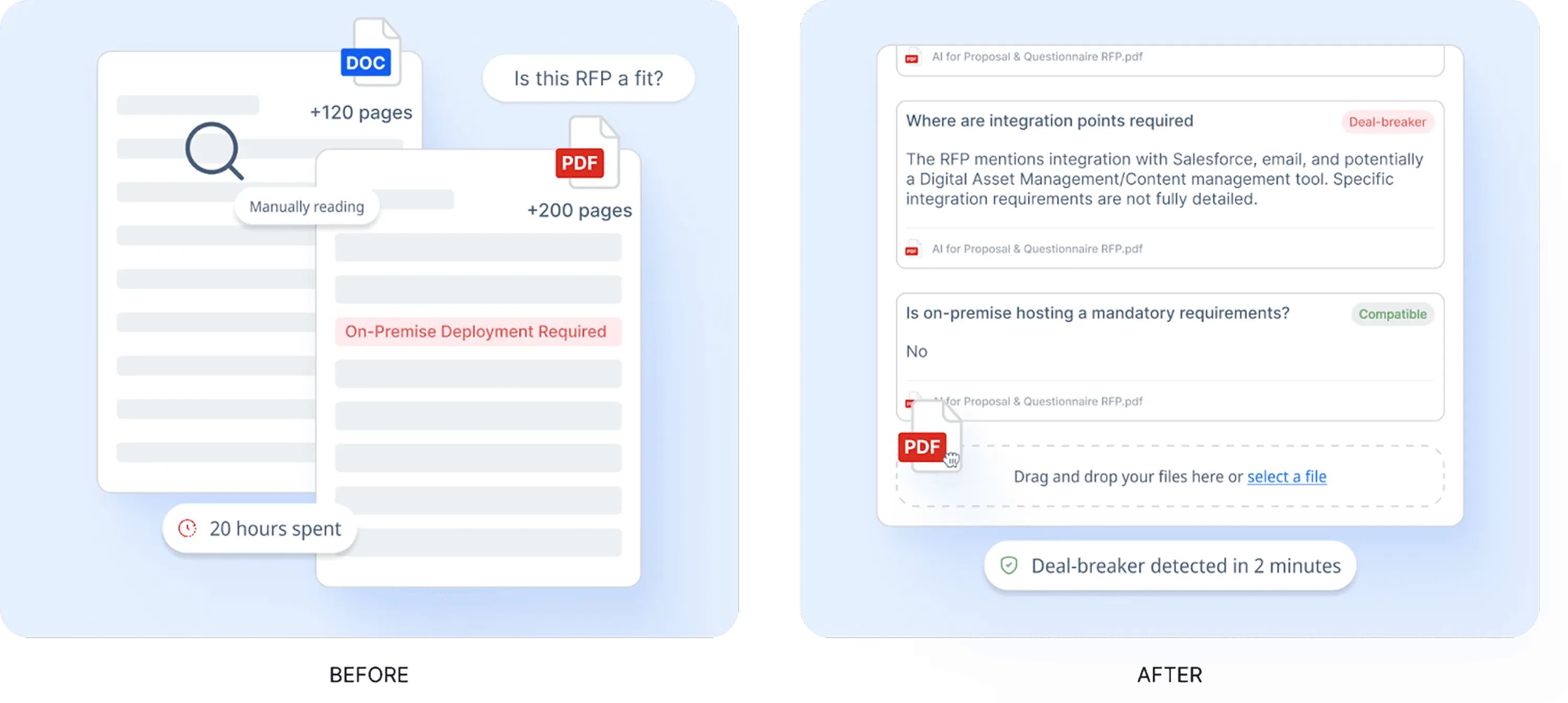 AutoRFP.ai scanning proposals against go/no-go criteria