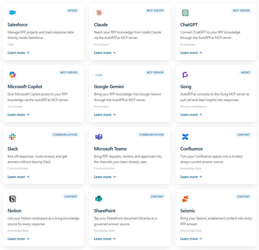 AutoRFP.ai integrations with SharePoint, Confluence, Google Drive, and more
