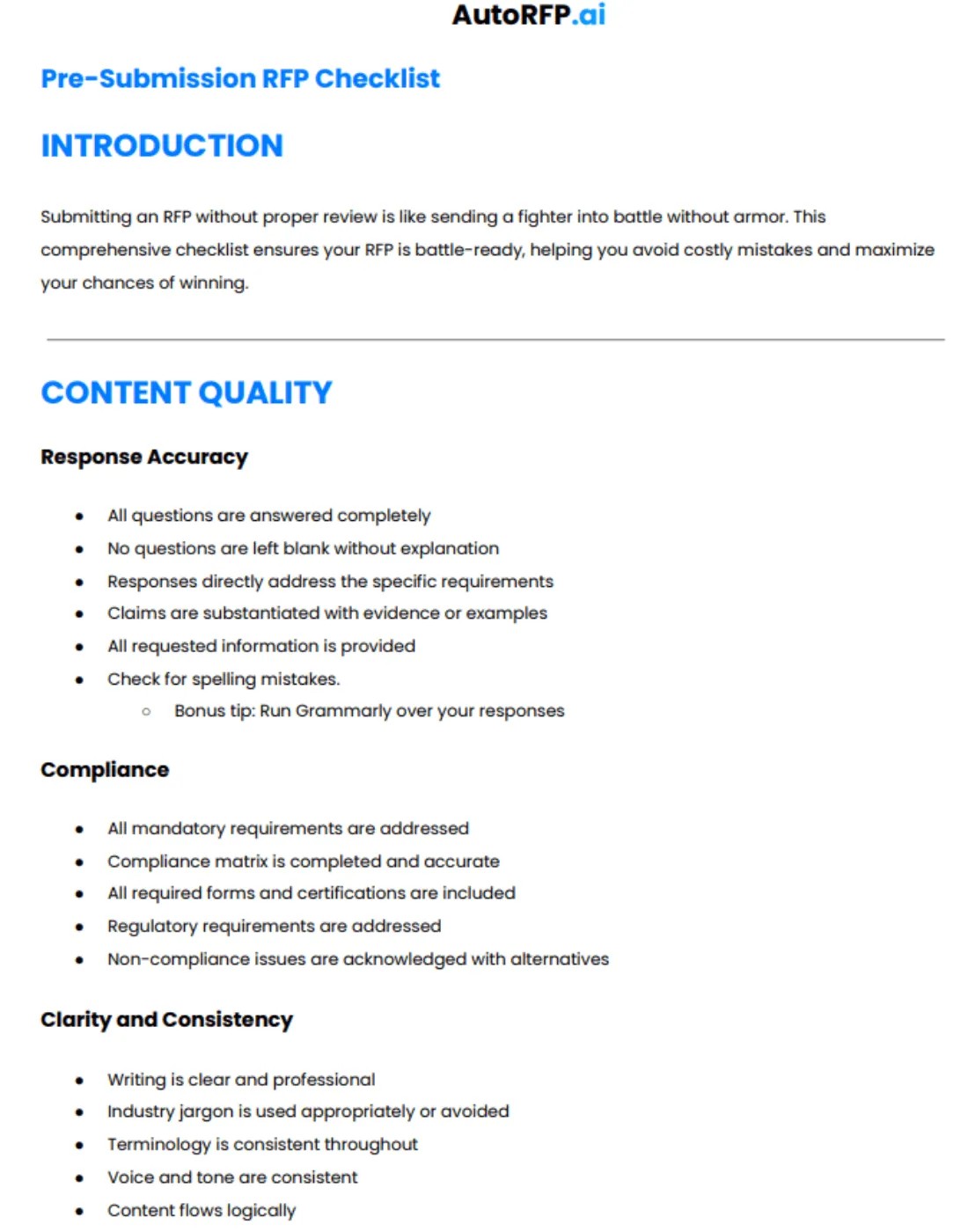 The ultimate pre-submission RFP checklist