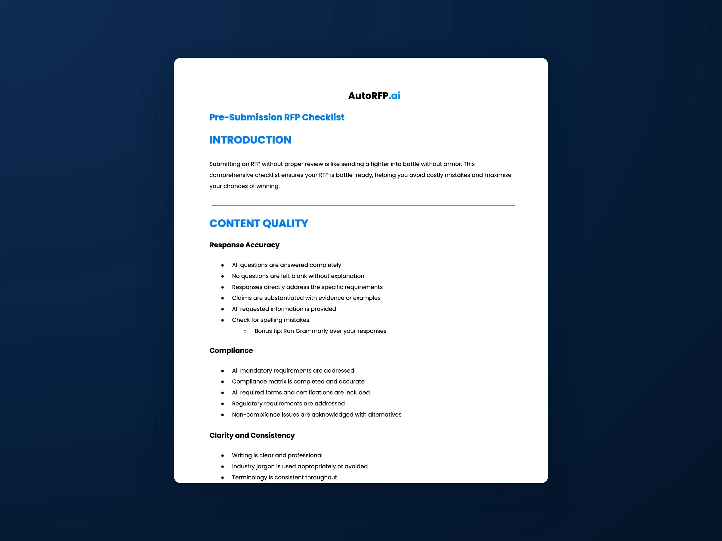 The Ultimate Pre-submission RFP Checklist preview